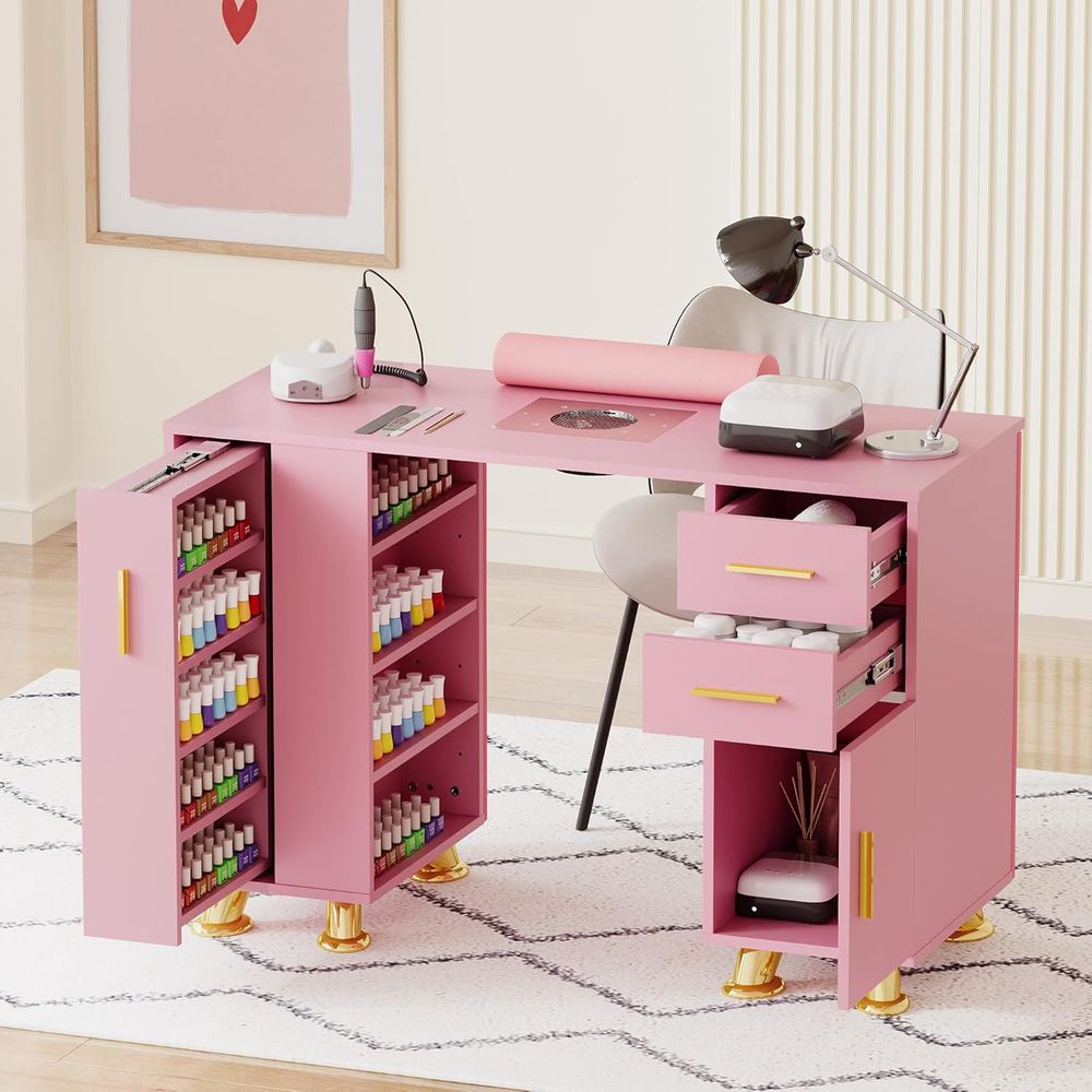 Manicure Table Nail Desk w/Dus - Leather Desk Pad review and price